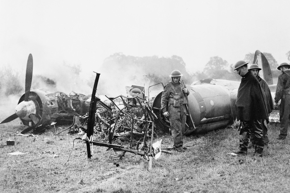Photograph of crashed German WWII bomber